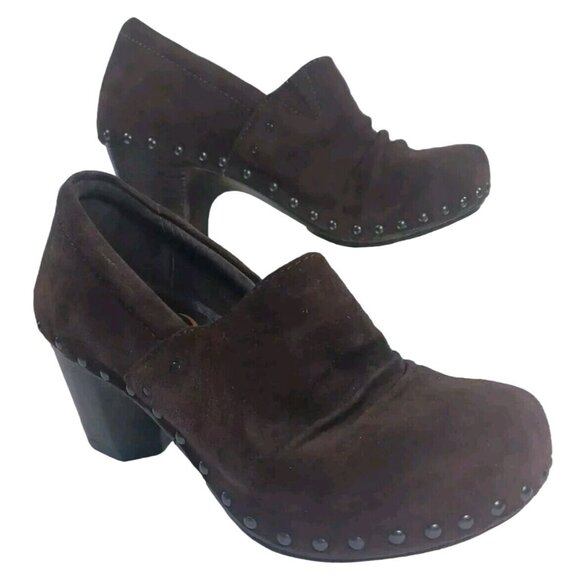 Dansko Suede Studded Brown Nori Clog Heels Block Heel Sz Eu 36 US 6 - Picture 2 of 5